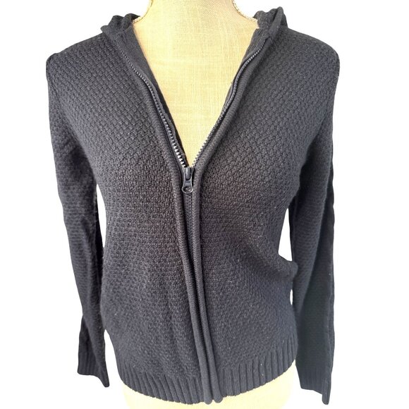 Izod Womens Black Hooded Zip-Up Sweater Jacket L - Cozy & Stylish - Picture 3 of 10